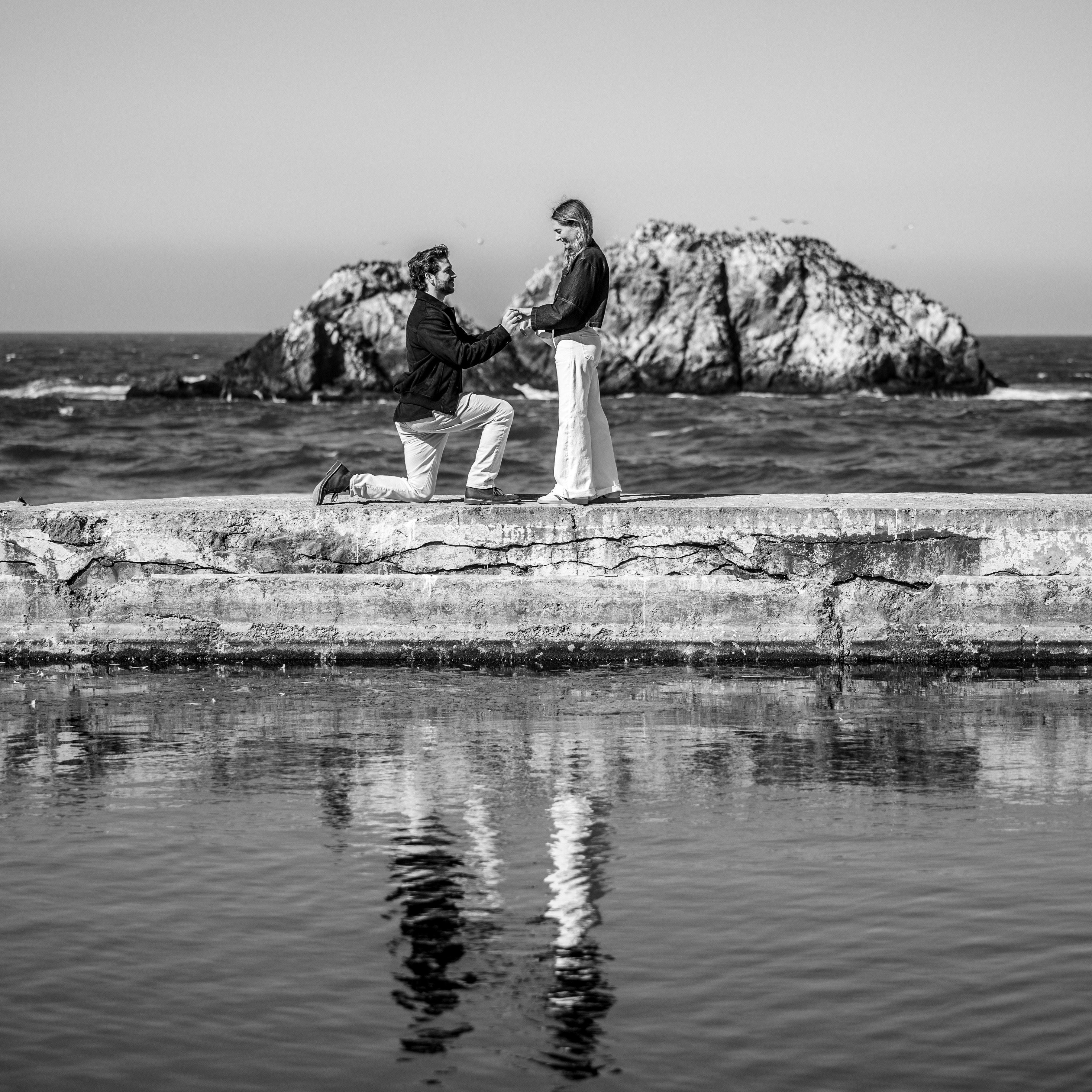 Morning proposal photo shoot at Sutro Baths with beautiful light and no crowds