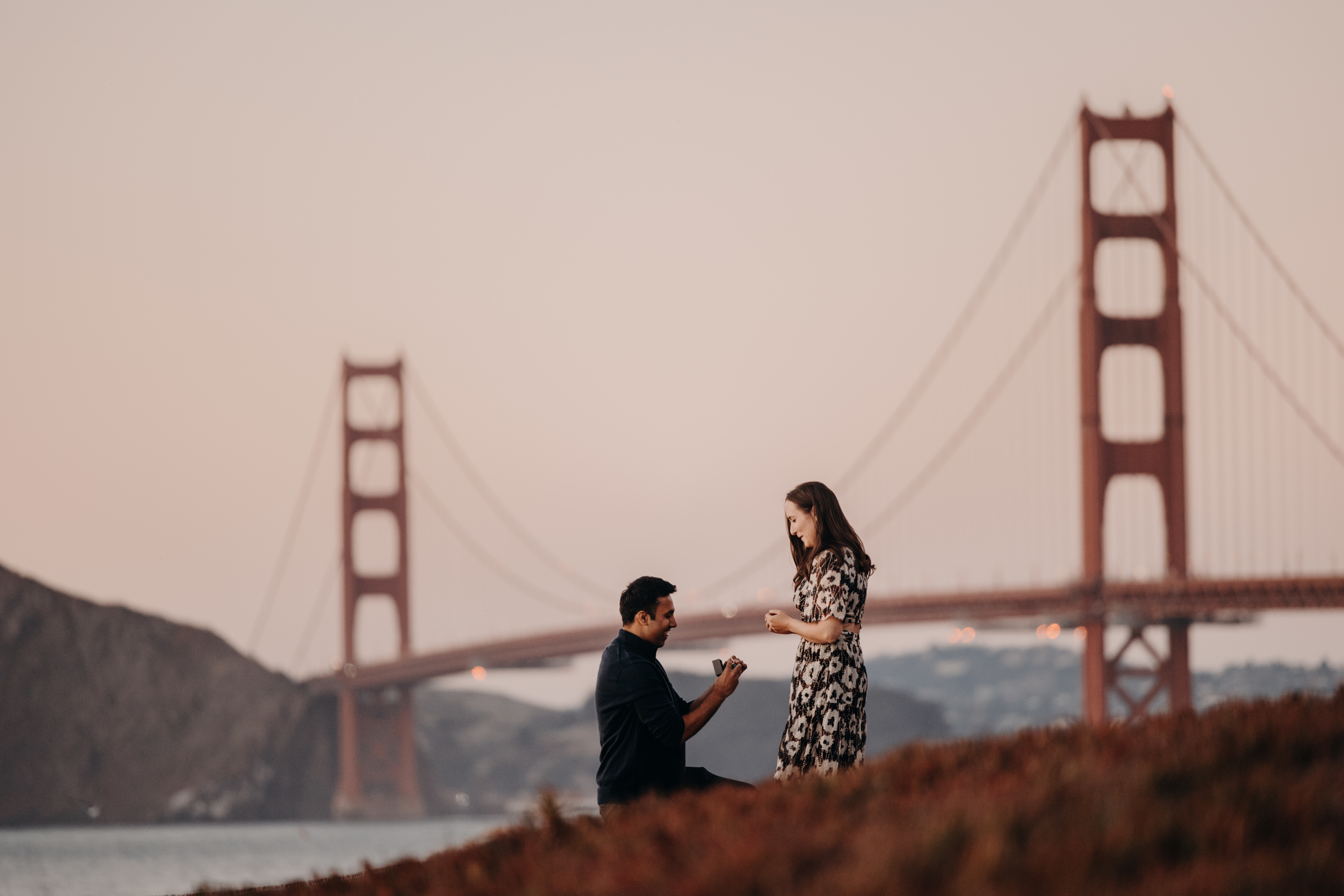 Baker Beach proposal with Golden Gate Bridge in San Francisco
